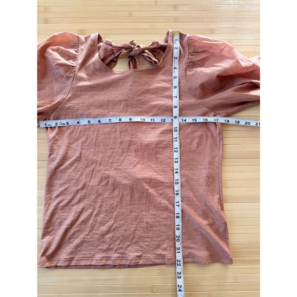 Nation LTD shalom Pima Cotton Puff Sleeve Bow Back Top Dusty Rose Medium NEW - Picture 7 of 7